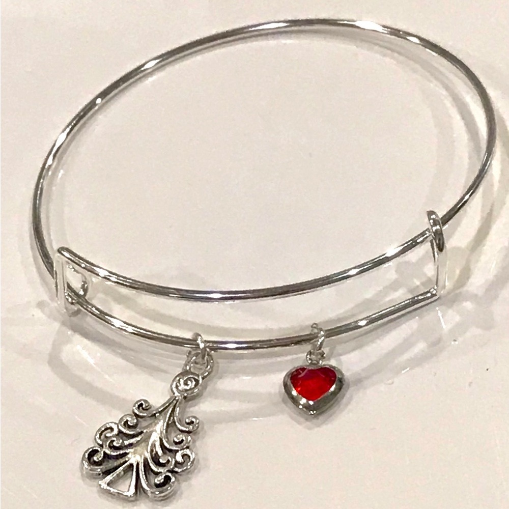Christmas Themed Adjustable Zinc Alloy Wire Silver Metal Bangle Charm Bracelet